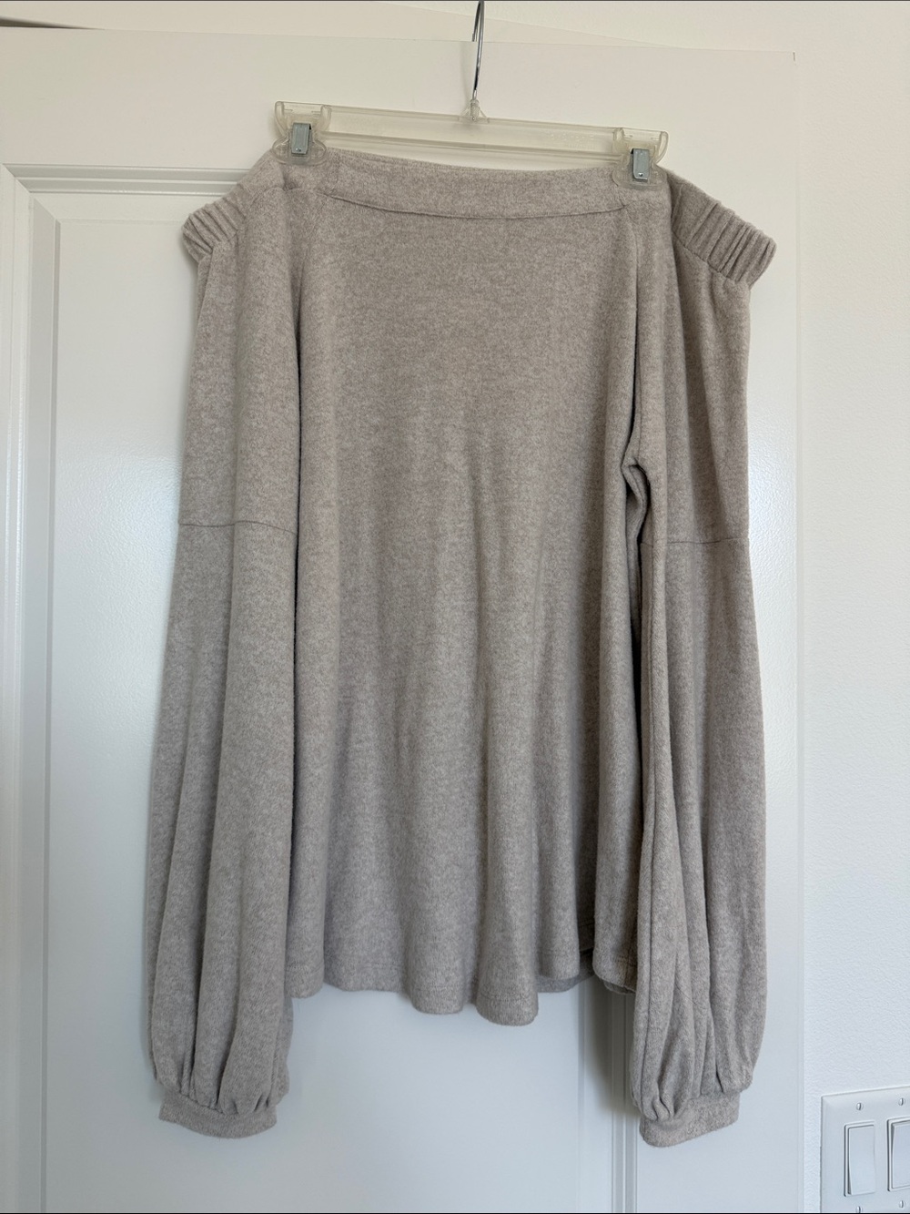 Anthropologie Off-Shoulder Sweater in Light Taupe Gray